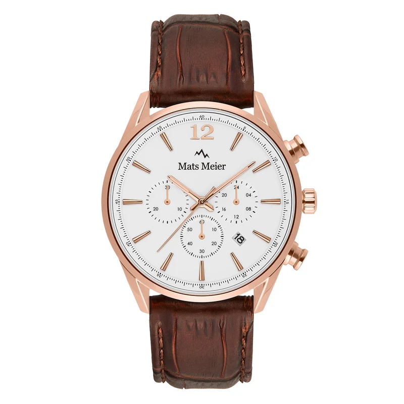 Mats Meier Grand Cornier Chrono Wit/RoseGoldfarbene/Braun Uhr MM00107