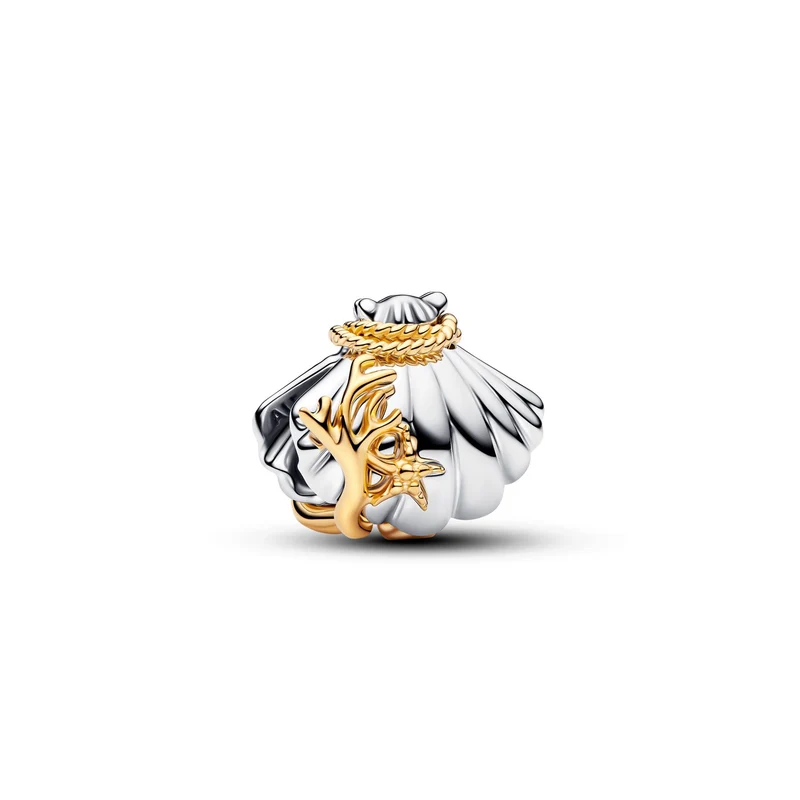 Pandora Disney Vergoldeter 0.012 ct TW Lab-Grown Diamond Disney Prinzessinnen Ariel Muschel Zweifarbiger Charm 764403C01