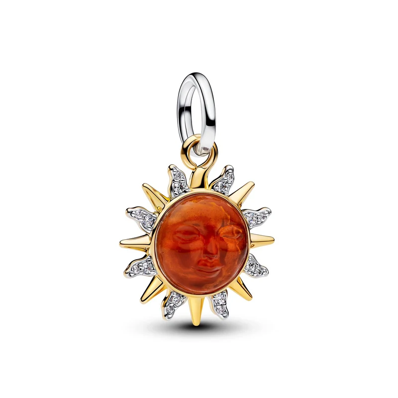 Pandora Moments Vergoldeter Murano Glass And Enamel Swirling Sun Zweifarbiger Charm-Anhänger 764703C01