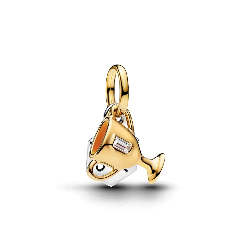 Pandora Moments Vergoldeter Enamel Cubic Zirconia Gravierbarer Trophäen Doppel-Charm-Anhänger 764715C01