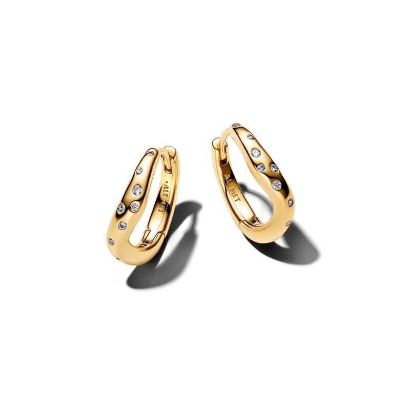 Pandora Essence Vergoldete Cubic Zirconia Organisch Geformte Stone-Set Hoop-Ohrringe 264663C01