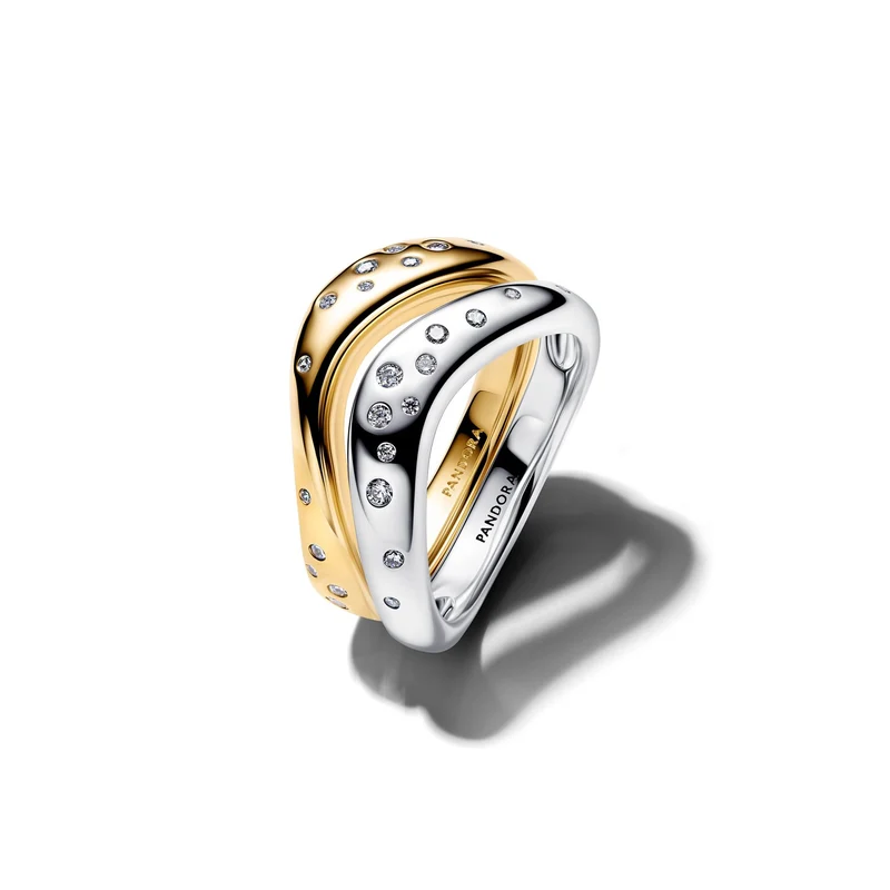 Pandora Essence Vergoldete Organisch Geformte Zweifarbige Stacking Rings 164674C01