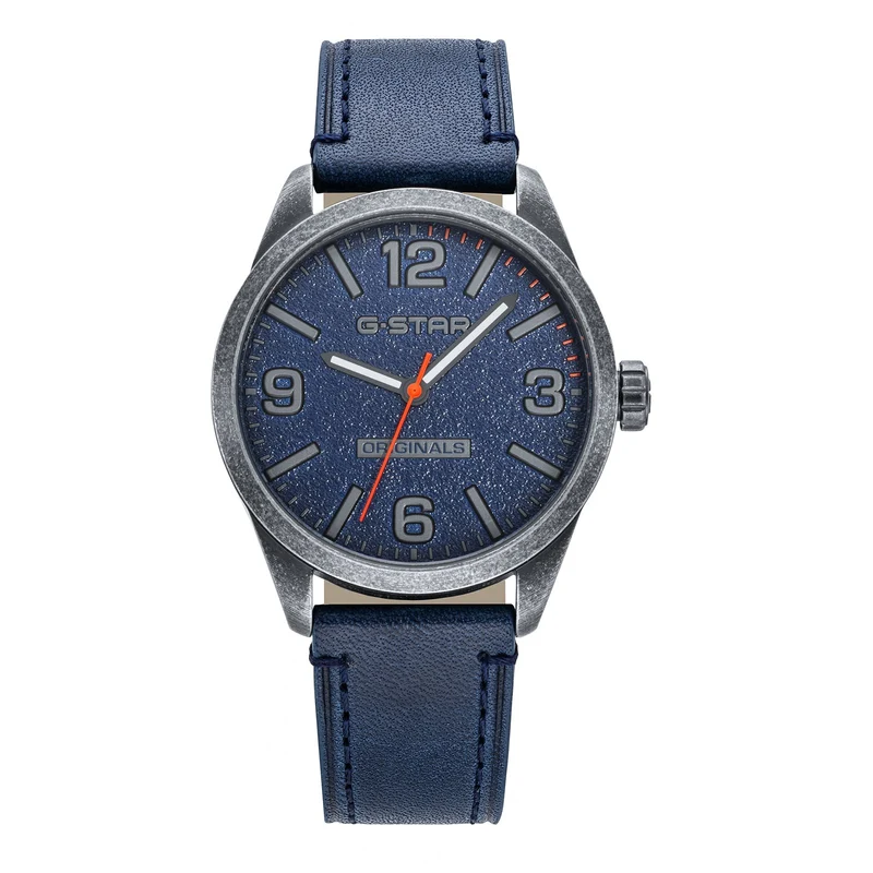 G-STAR Originals Blaue Leder-Herrenuhr GSW.503.04