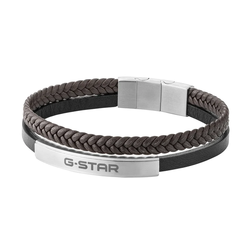 G-Star Tether02P Silbernes und Schwarzes Lederarmband GSJ.109.02