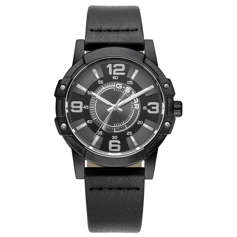 G-STAR Constructed Schwarze Leder-Herrenuhr GSW.506.02