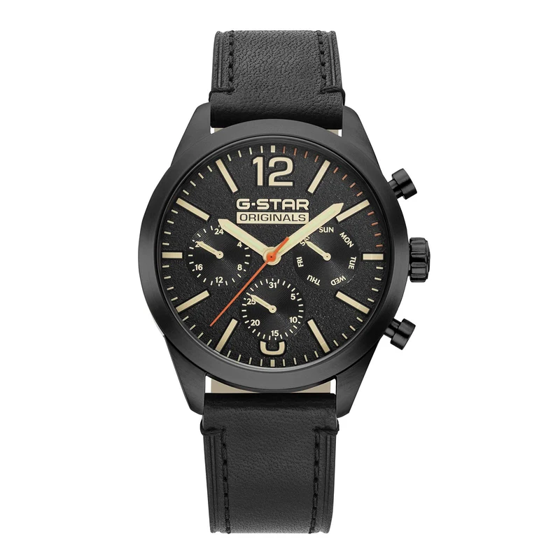 G-STAR Originals Schwarze Leder-Herrenuhr GSW.504.02