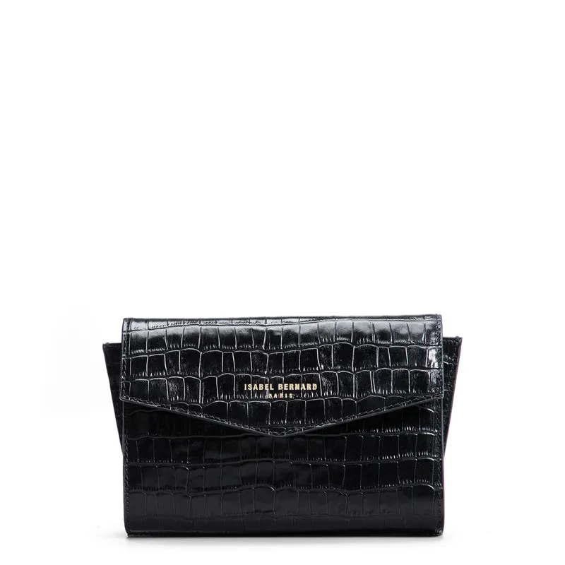 Isabel Bernard Honoré Lina Croco Schwarze Clutch Mit Abnehmbarer Schulterkette IB21135-201