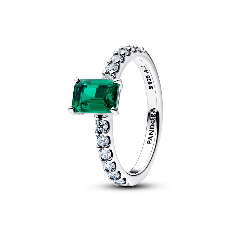 Pandora Timeless Rechteckiger Funkelnder Grüner Halo Ring 194506C01-52