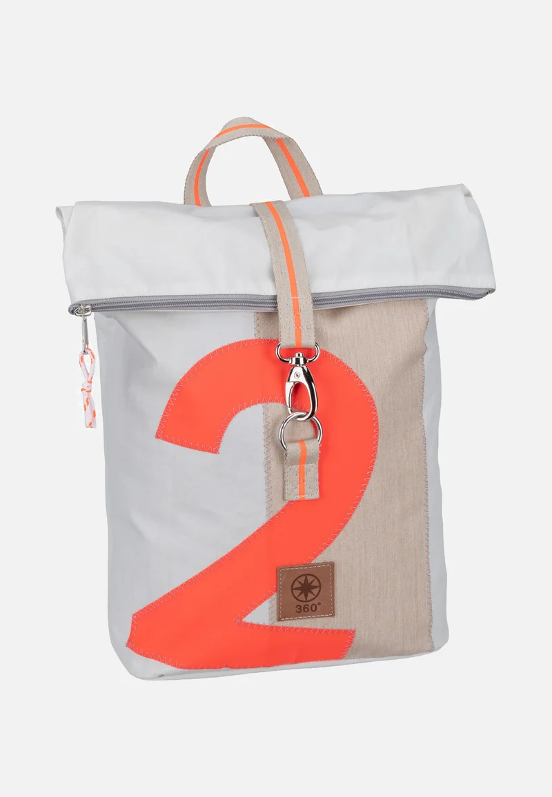 Möwe Mini Weiss/Sand/Zahl Orange - Rolltop Rucksack
