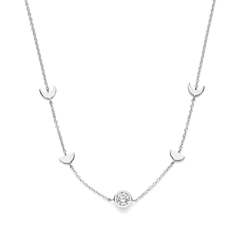Violet Hamden Luna 925 Sterling Silberne Halskette mit Monden und Weißem Zirkonia-Stein VH340043