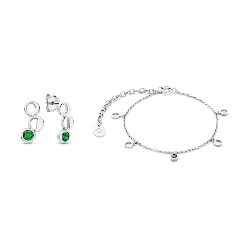 Violet Hamden Violet's Gift 925 Sterling Silbernes Armband- und Ohrstecker-Geschenkset mit Grünen Zirkonia-Steinen VH90061