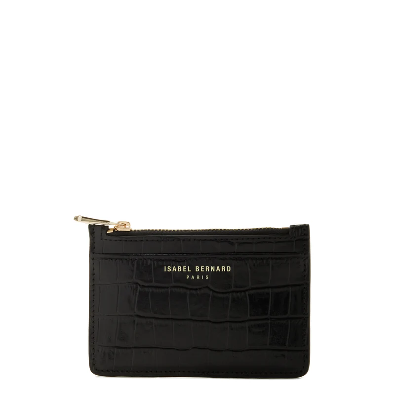 Isabel Bernard Honoré Aveline Kroko Schwarzes Damen Kartenhalter aus Kalbsleder IB27018