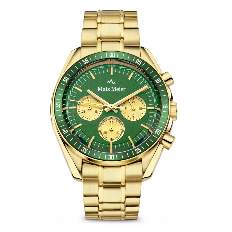 Mats Meier Arosa Racing Chronograaf HerrenUhr Goldfarbene und Groen MM50017