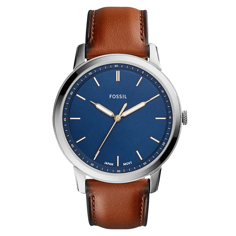 Fossil The Minimalist Silberne Und Blaue Herrenuhr FS5304