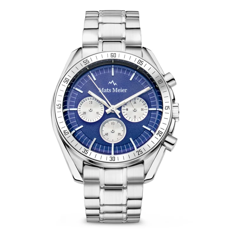 Mats Meier Arosa Racing Chronograaf HerrenUhr Silberfarbene und Blauw MM50014