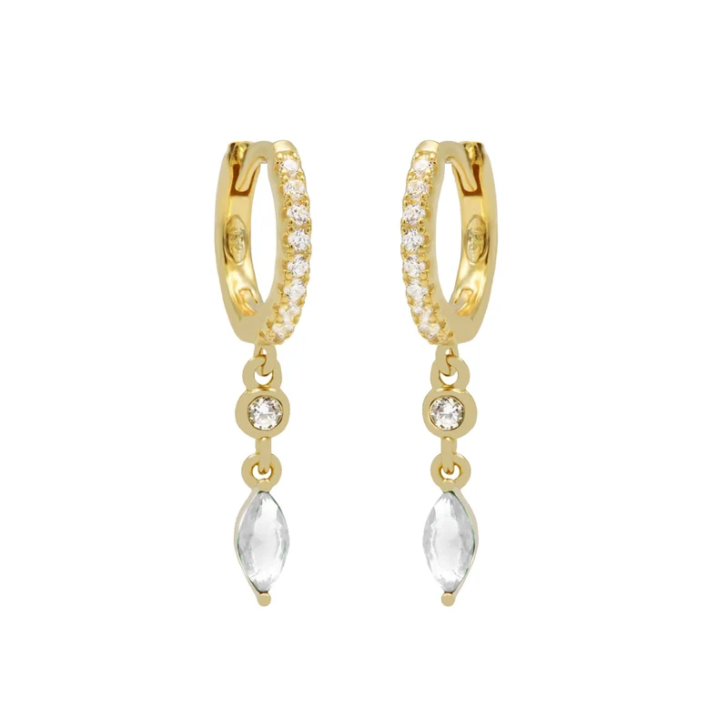 Karma 925 Sterling Silberen Goldfarbene Zirconia Hanging Creolen A68GP