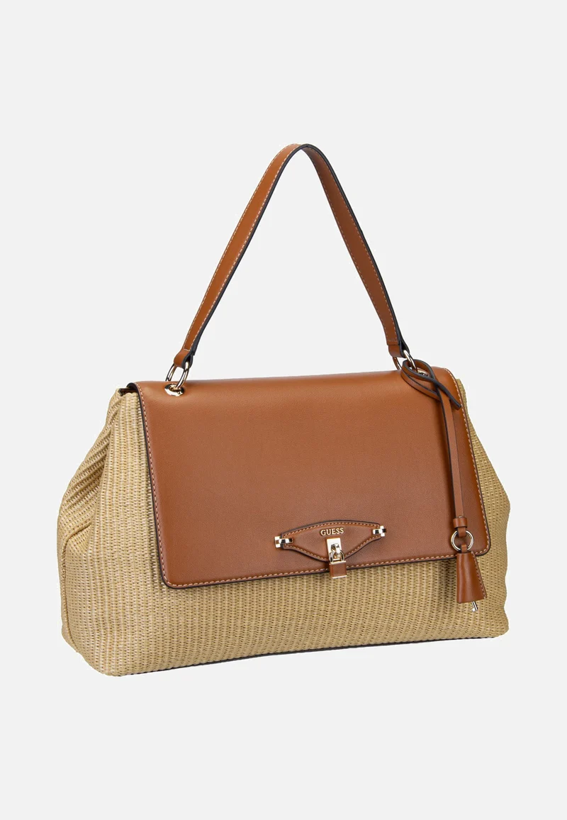 Maggie Straw Large Flap 53200 Natural/Caramel - Schultertasche
