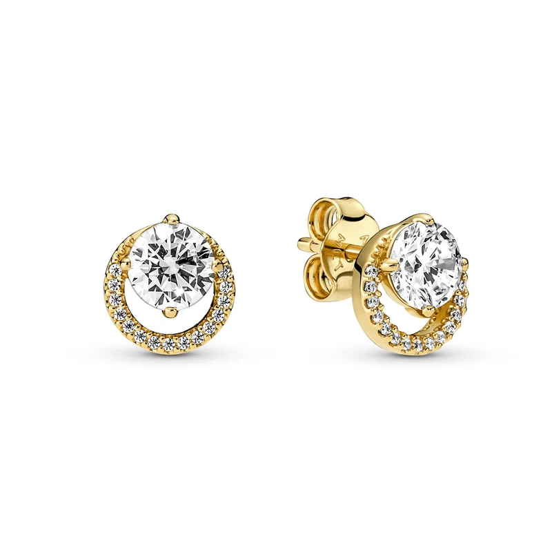 Pandora Timeless Goldfarbene Sparkling Round Halo Ohrknöpfe mit 585er Golden Plattierung 261248C01
