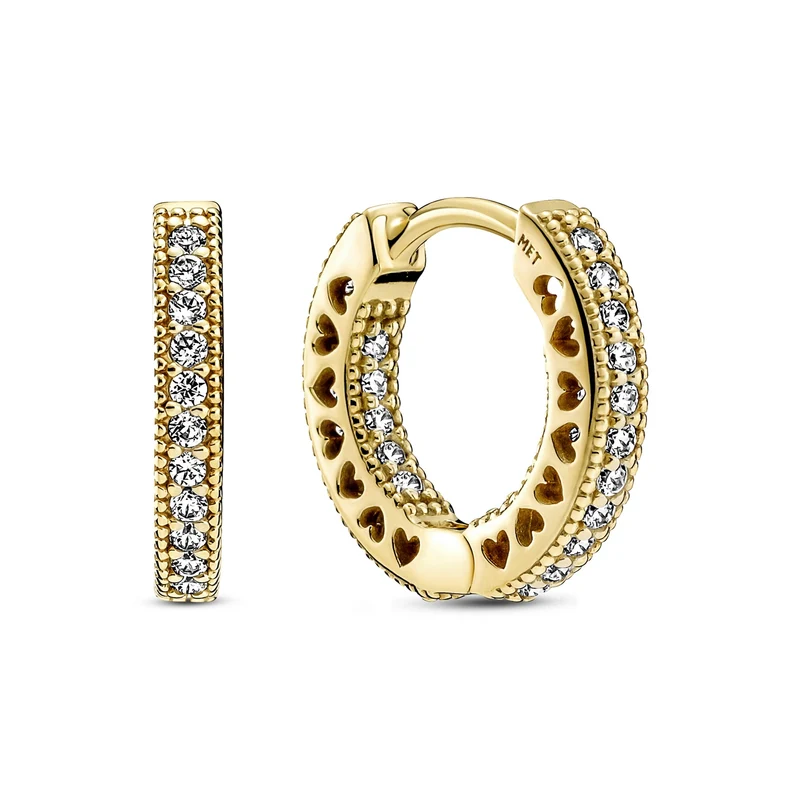Pandora Signature Goldfarbene Pavé Heart Creolen mit 585er Golden Plattierung 266317C01