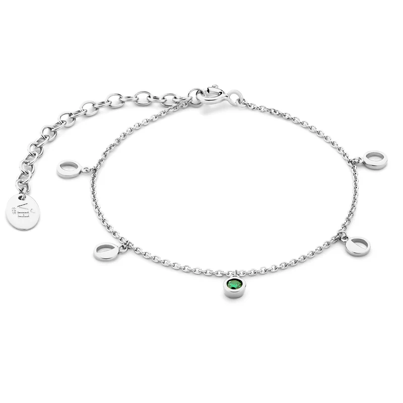 Violet Hamden Luna 925 Sterling Silbernes Armband mit Monden und Grünem Zirkonia-Stein VH320034
