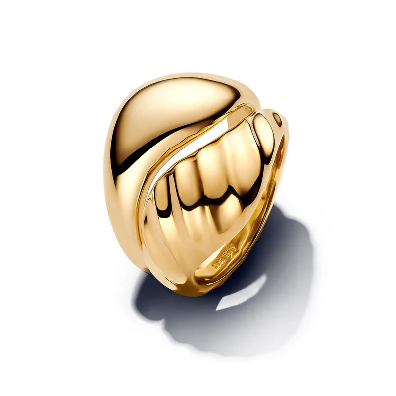 Pandora Essence Gold Plated Rippled Stacking Rings 163832C00-58