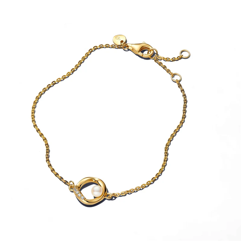 Pandora Essence Gold Plated Organically Shaped Pavé Pearl Bracelet 563830C01-18