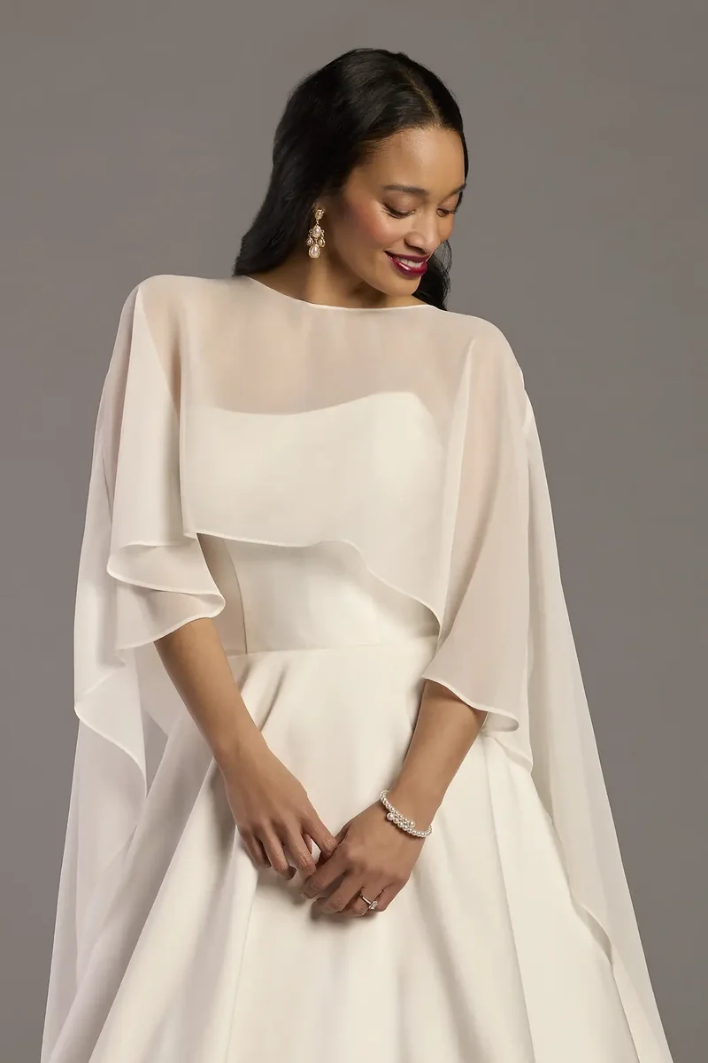 High-Low Cascade Chiffon Bridal Cape