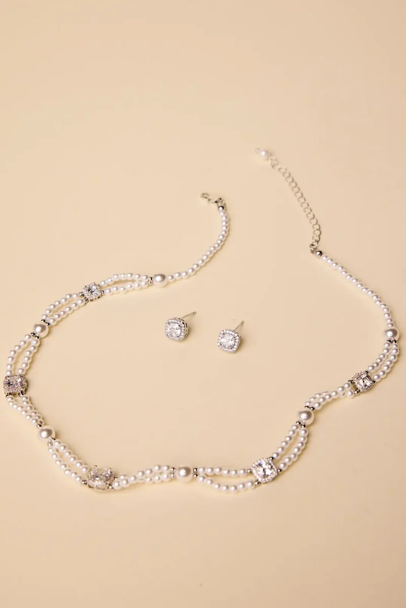 Scallop Pearl and Cushion Cut Cubic Zirconia Set