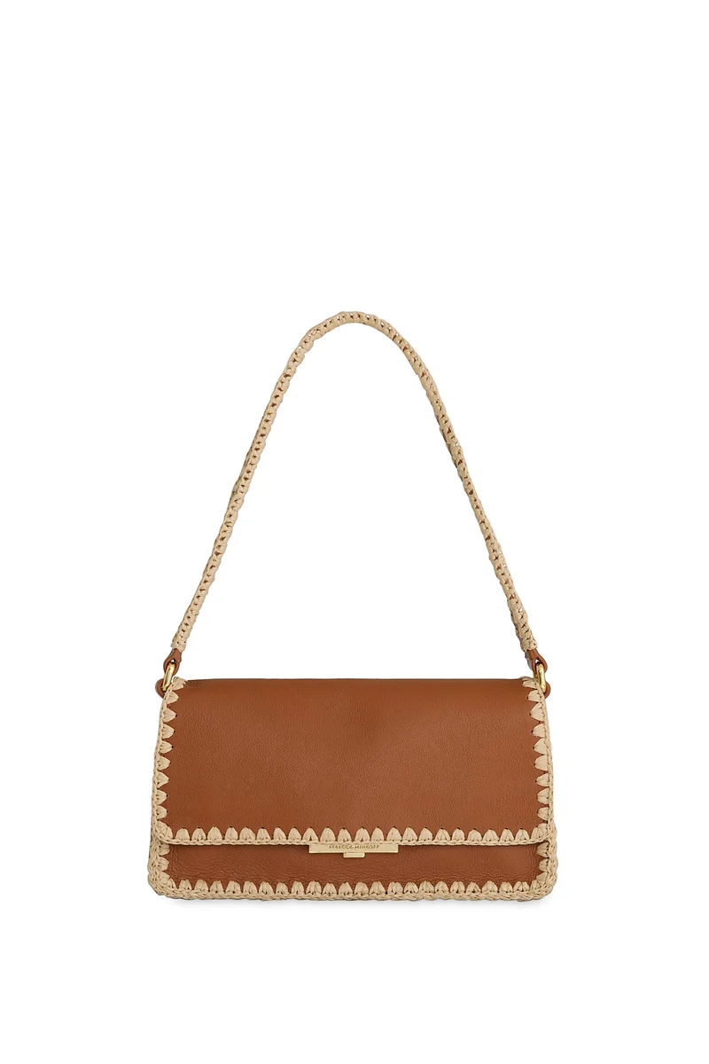 Rebecca Minkoff BERKLEY FLAP SHOULDER W/ RAFFIA TRIM