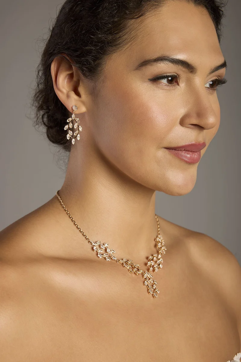 Leafy Champagne Cubic Zirconia Jewelry Set