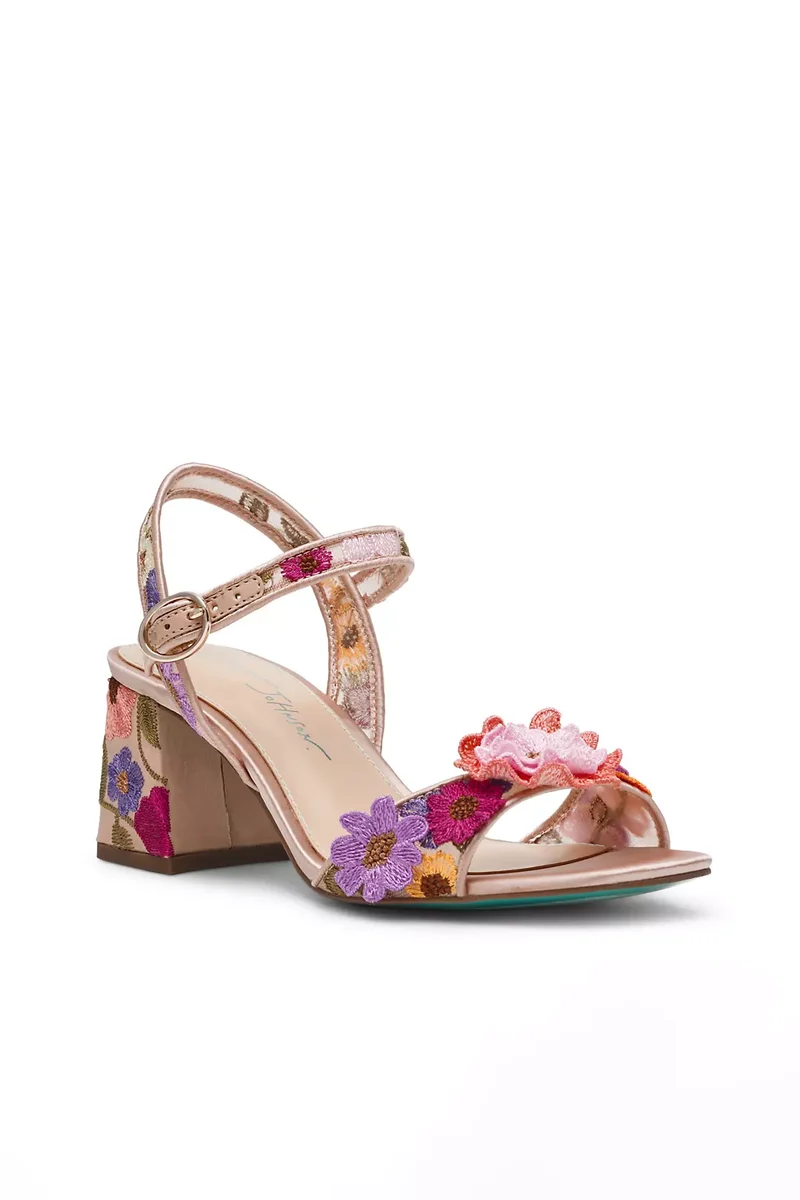 Floral Embroidered Block Heel Sandals