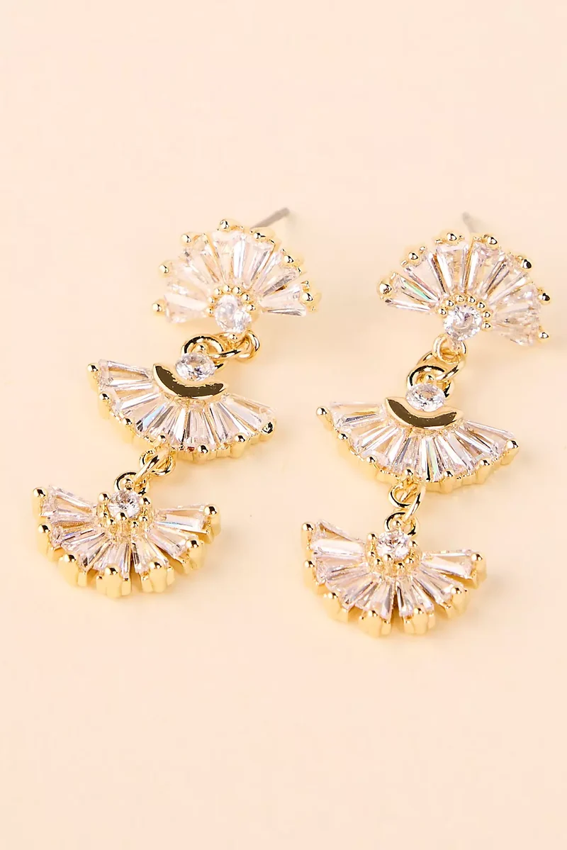 Cubic Zirconia Fan Drop Earrings