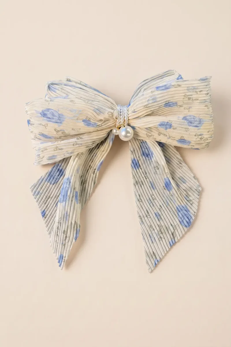Floral Pleated Bow Barrette