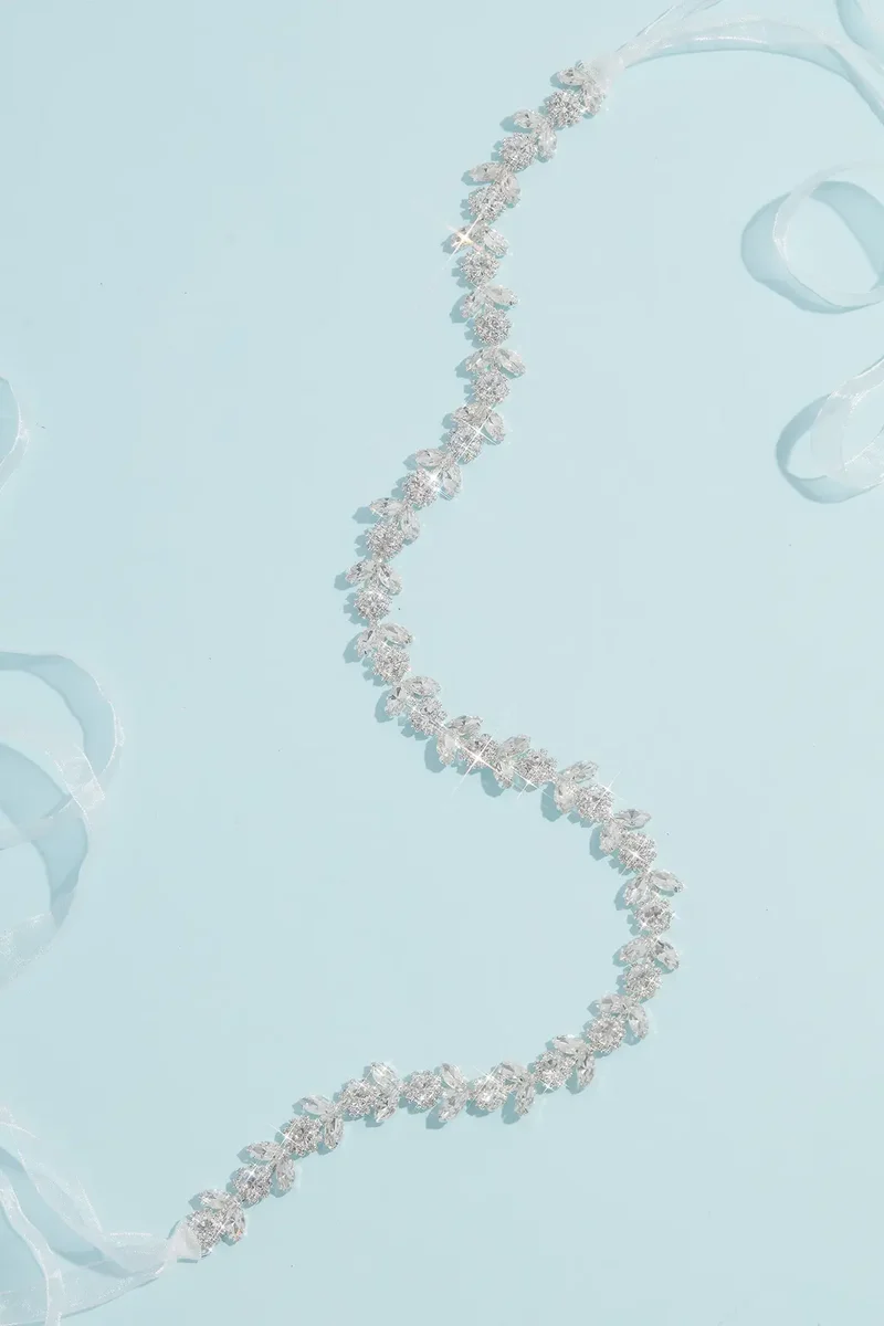 Slim Ribbon-Tied Crystal Sash