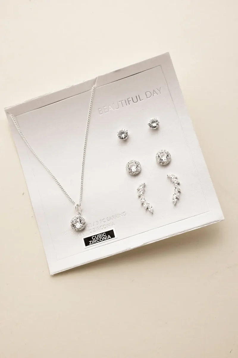 Dainty Necklace and Three Earring Set