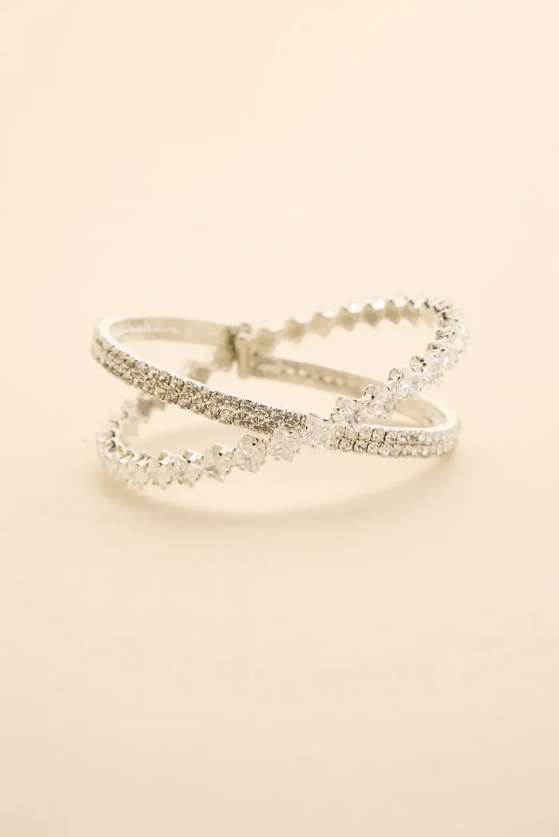 Cubic Zirconia and Rhinestone X Cuff Bracelet
