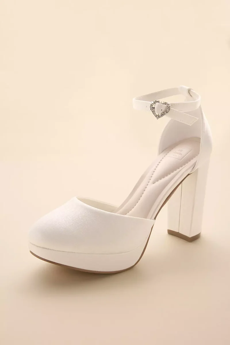 Round Toe Satin Platform Block Heels