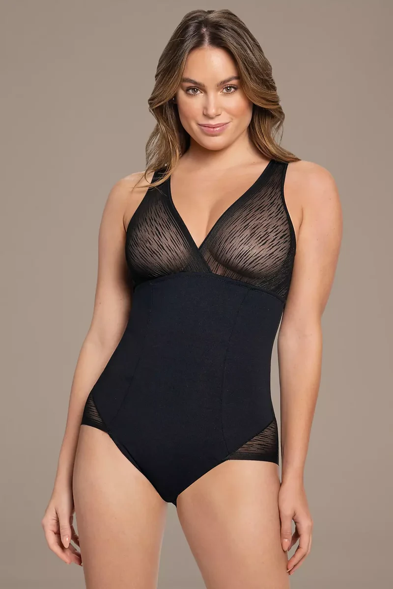Sheer Stripe Detail Sculpting Bodysuit