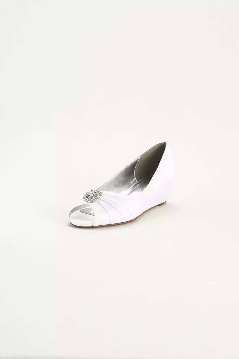 Dyeable Wedge Peep Toe with Rhinestone Ornaments