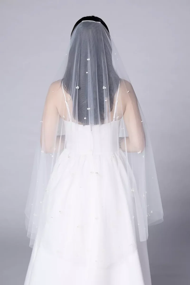 Allover Pearl Two-Tier Mid-Length Veil