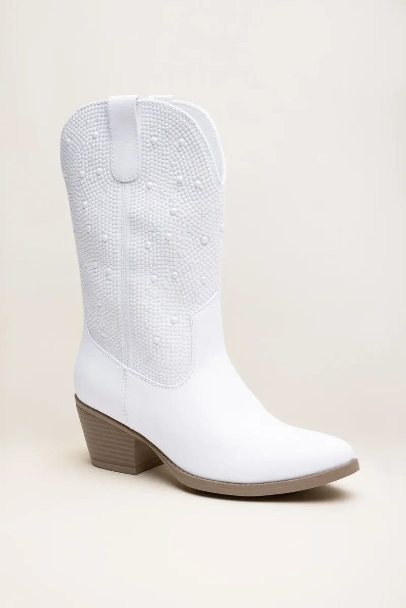 Pearl Embellished Western Cowboy Boots