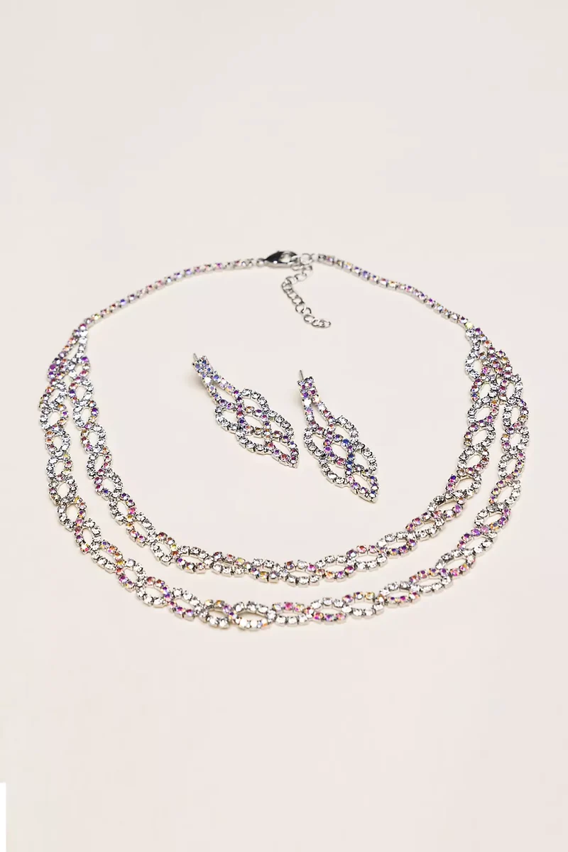 Iridescent Crystal Twist Double Strand Jewelry Set